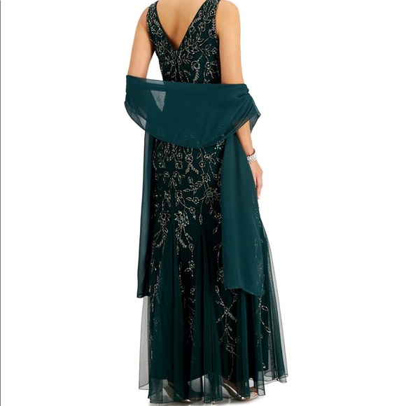 J Kara Beaded Long Dress with Scarf - Picture 5 of 7